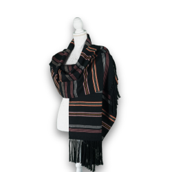 Vancale colore nero ordito in cotone con trama in cashmere e righe in seta e lurex