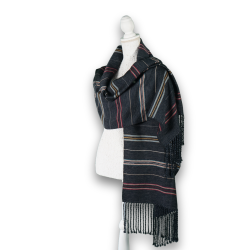 Vancale Blu grigio ordito cotone trama a righe in seta e lurex