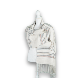 Vancale panna e nocciola ordito in cotone con trama in cashmere e righe in seta e lurex