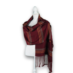 Vancale bordeaux ordito in cotone con trama in cashmere e righe in seta e lurex