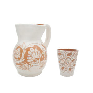 Caraffa realizzata a mano (1 pz) e bicchieri conici realizzati a mano (6 pz) - Ceramica Squillace