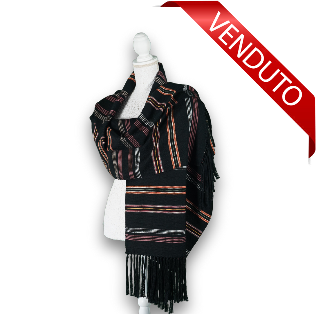 5 1 - Vancale colore nero ordito in cotone con trama in cashmere e righe in seta e lurex - 1 Vancale colore nero ordito in cotone con trama in cashmere e righe in seta e lurex