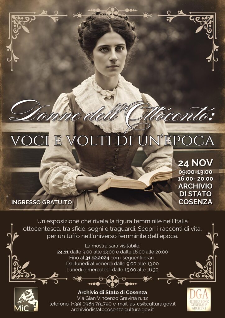 Locandina Donne dell800 - Cosenza, all'Archivio di Stato mostra documentaria sulle donne dell'800 - 3 Locandina Donne dell800 - Meraviglie di Calabria - 2