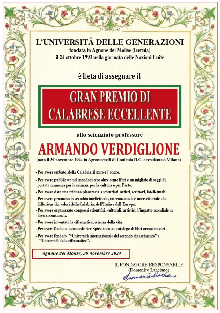 4 Pergamena Gran Premio di CALABRESE ECCELLENTE 2024 per ARMANDO VERDIGLIONE - Oggi a Caulonia l'omaggio al filosofo Armando Verdiglione - 5 4 Pergamena Gran Premio di CALABRESE ECCELLENTE 2024 per ARMANDO VERDIGLIONE - Meraviglie di Calabria - 4