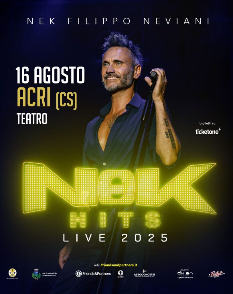 Nek locandina - Estate sotto le stelle ad Acri, Manu Chao all’Anfiteatro con altri tre big - 7 Nek locandina - Meraviglie di Calabria - 6