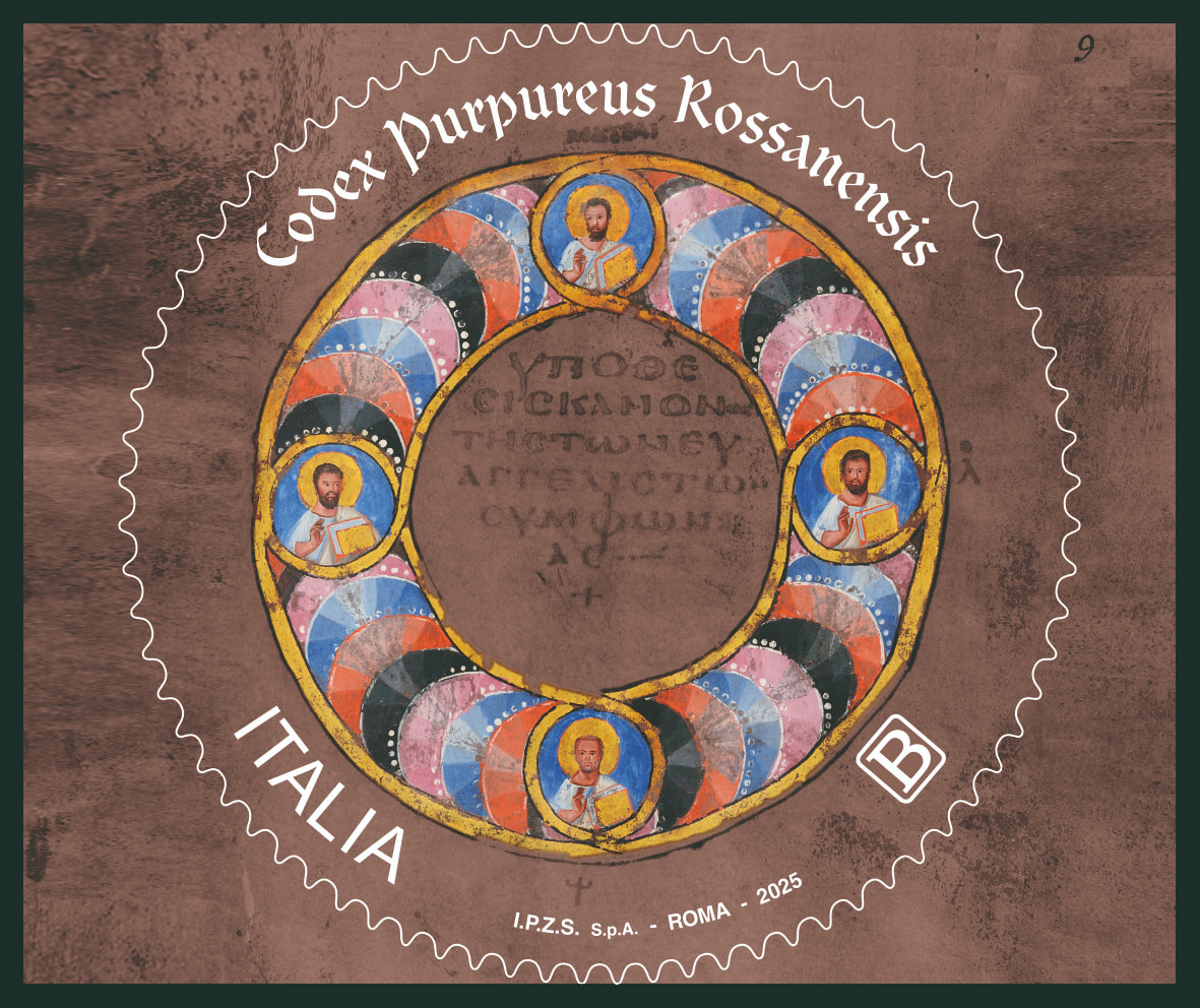 CODEX PURPUREUS ROSSANENSIS francobollo - Francobollo per il Codex Purpureus Rossanensis nel decennale UNESCO - 3 CODEX PURPUREUS ROSSANENSIS francobollo - Meraviglie di Calabria - 2