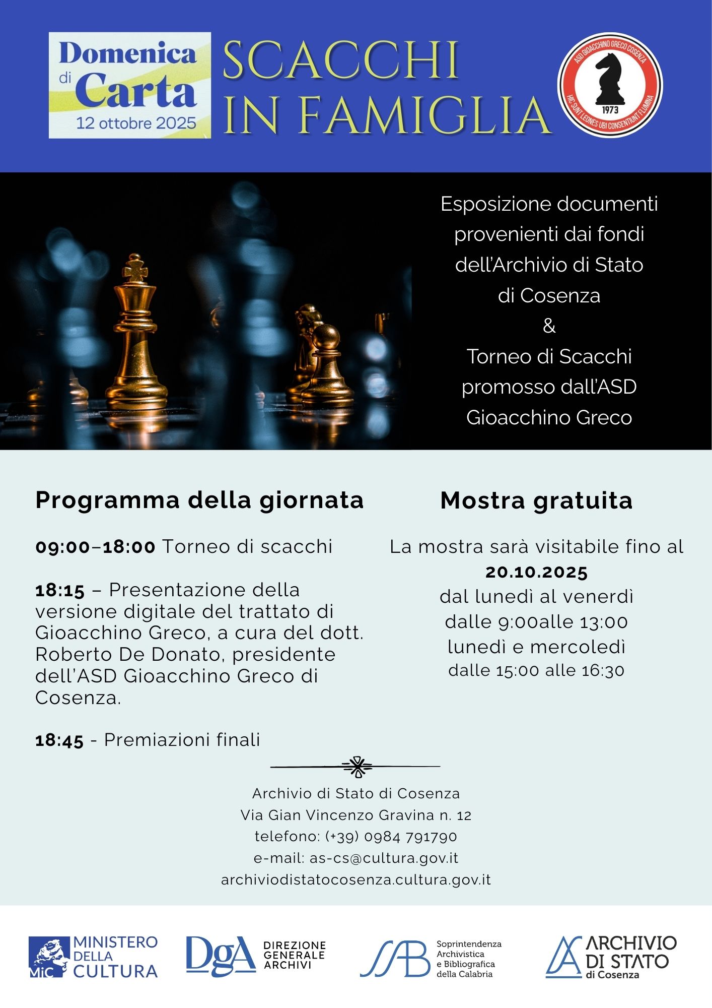Domenica di carta 2025 Locandina - Gioacchino Greco, lo scacchista di Celico che conquistò l’Europa - 5 Domenica di carta 2025 Locandina - Meraviglie di Calabria - 4