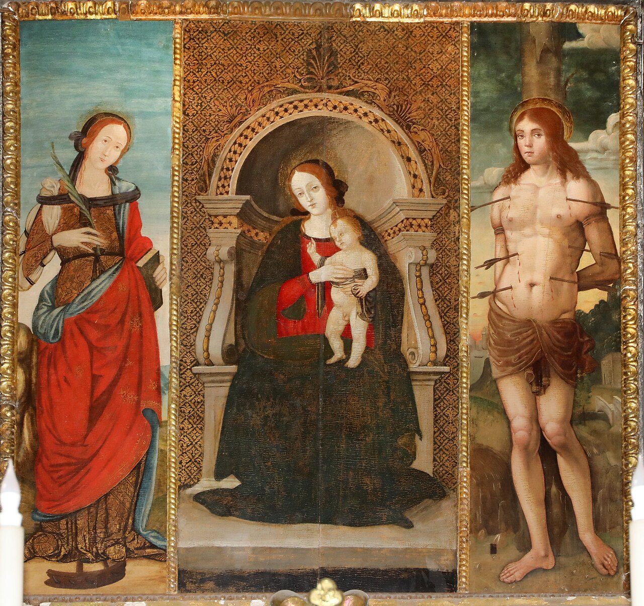Cosenza chiesa san francesco di paola Cristoforo faffeo madonna col bambino in trono tra i ss. caterina dalessandria e sebastiano 1510 ca. ph Sailko Own work CC BY S - Meraviglie di Calabria - 11