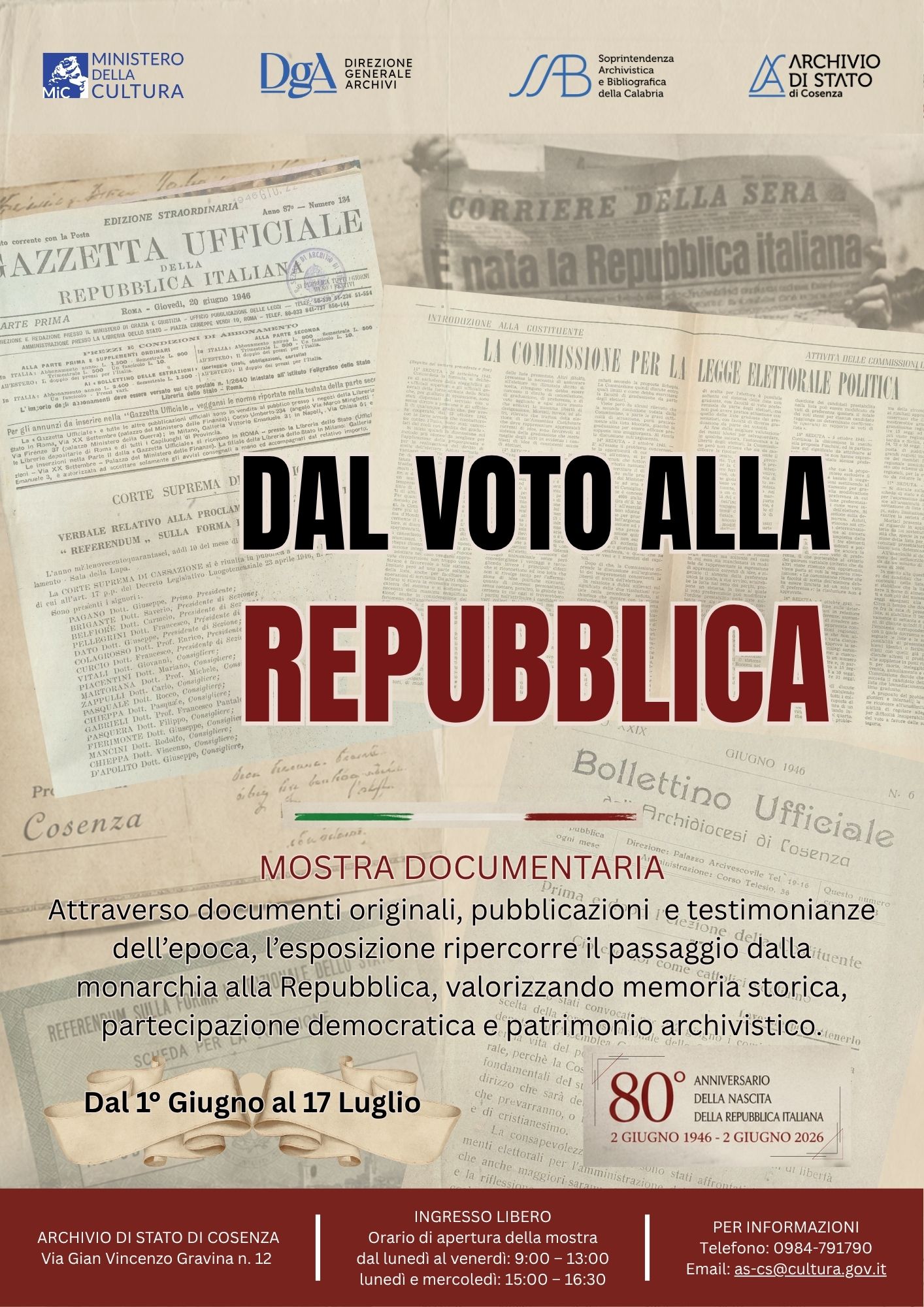 LOCANDINA N06 2026 - All'Archivio di Stato di Cosenza la mostra "Dal voto alla Repubblica" - 3 LOCANDINA N06 2026 - Meraviglie di Calabria - 2