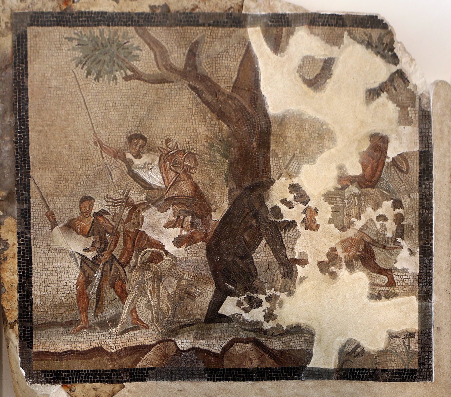 Parco archeologico dei Tauriani Mosaico con caccia allorso da sala da banchetto 110 50 ac ca da casa del mosaico a taureana CC BY SA 4.0 a - Tremila anni di bellezza, riapre il Parco Archeologico dei Tauriani - 5 Parco archeologico dei Tauriani Mosaico con caccia allorso da sala da banchetto 110 50 ac ca da casa del mosaico a taureana CC BY SA 4.0 a - Meraviglie di Calabria - 4