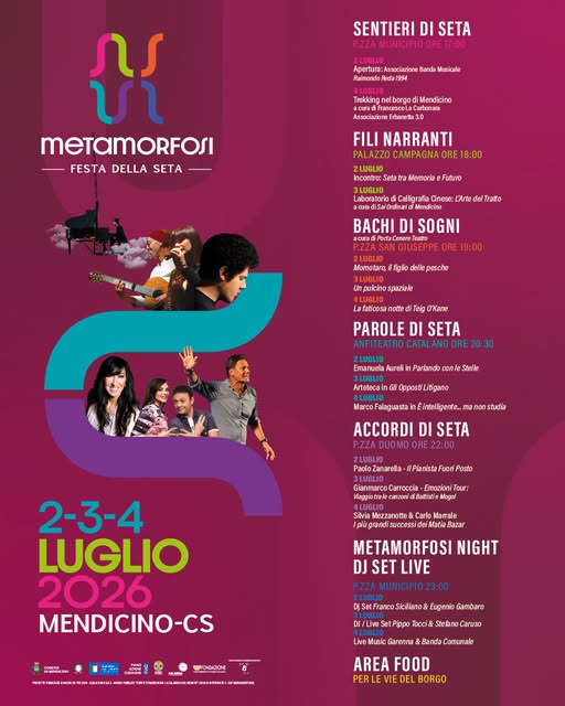Locandina Metamorfosi – Festa della Seta 2026 - La tradizione serica di Mendicino in "Metamorfosi – Festa della Seta '26" - 5 Locandina Metamorfosi – Festa della Seta 2026 - Meraviglie di Calabria - 4