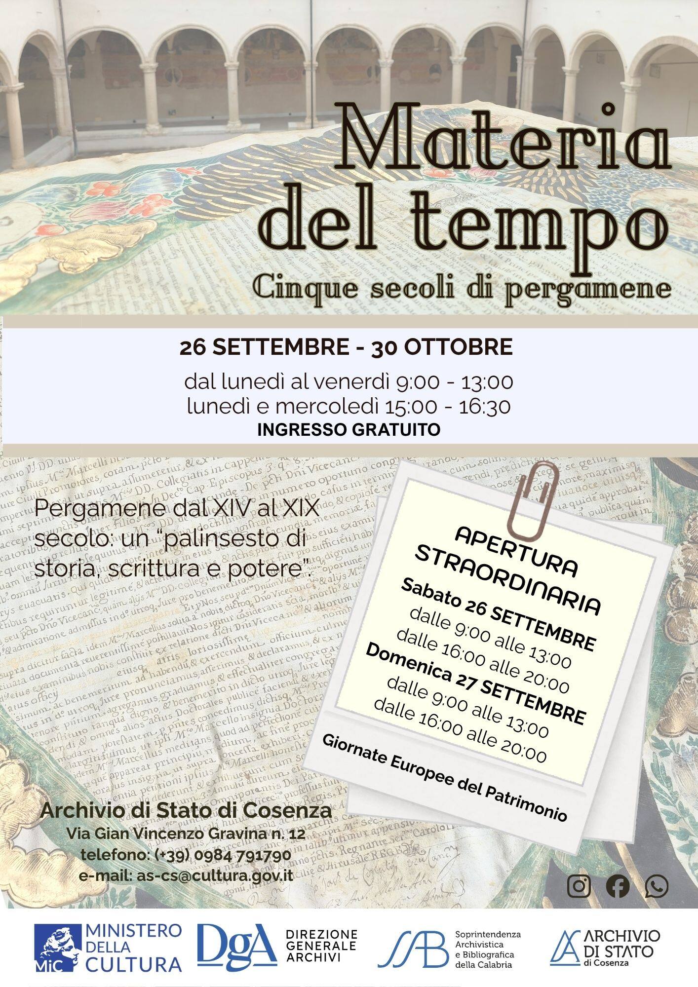 Locandina N10 2026 Giornate Europee del Patrimonio - Materia del tempo, all'Archivio di Stato un viaggio tra le pergamene - 3 Locandina N10 2026 Giornate Europee del Patrimonio - Meraviglie di Calabria - 2