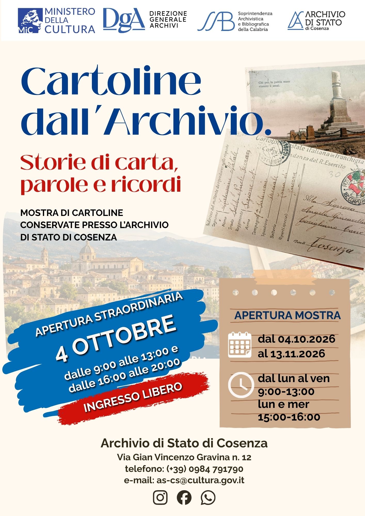 Locandina N11 2026 Domenica di carta - Domeniche di Carta, all'Archivio di Stato cartoline dal passato - 3 Locandina N11 2026 Domenica di carta - Meraviglie di Calabria - 2