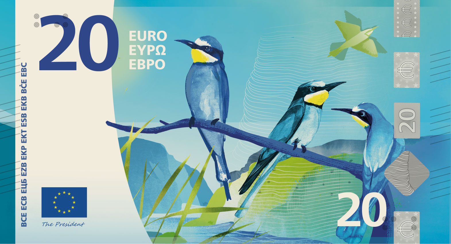 euro uccelli 20 - Nuove banconote in euro, le sei specie finaliste che volano in Calabria - 11 euro uccelli 20 - Meraviglie di Calabria - 10
